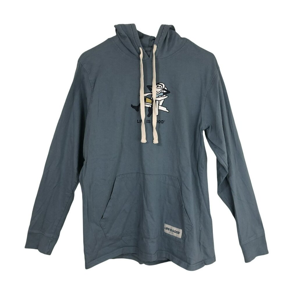Life Is Good Sweatshirt Hooded Relaxed Character Graphic Kangaroo Mens Size S